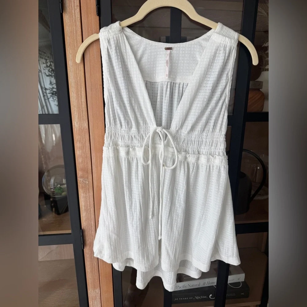 Free People Beach Bound tank top tie front bow plunge vneck babydoll